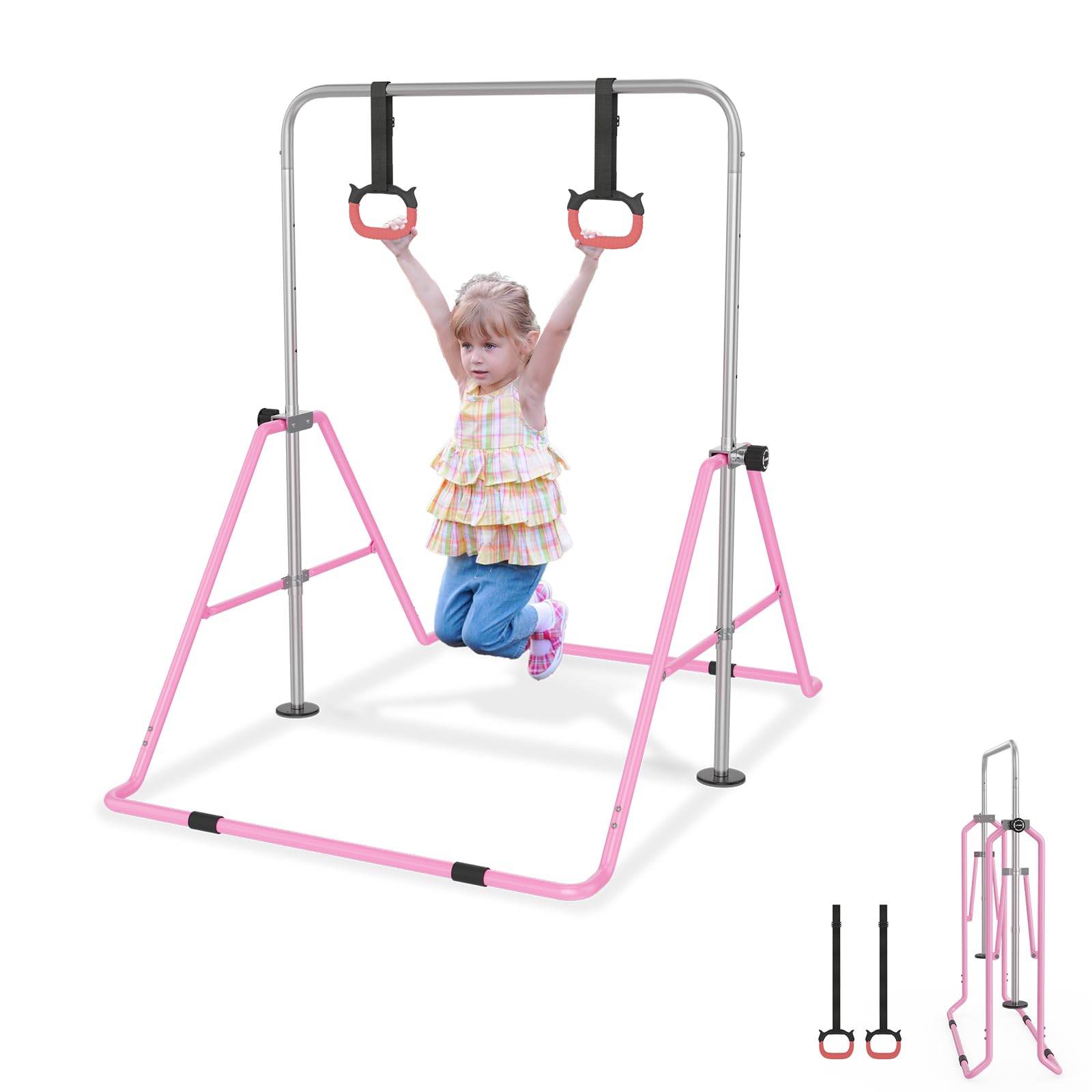 UISEBRT Asta da ginnastica regolabile per bambini, pieghevole, altezza regolabile 91-133 cm, carico massimo 140 lbs, bar da ginnastica indoor per bambini, ideale per 3-8 anni