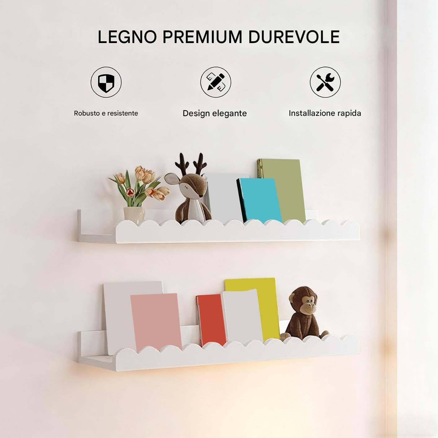 Librerie Galleggianti per Libri 2 Pezzi in Legno per Parete Camera Bambini Bagno