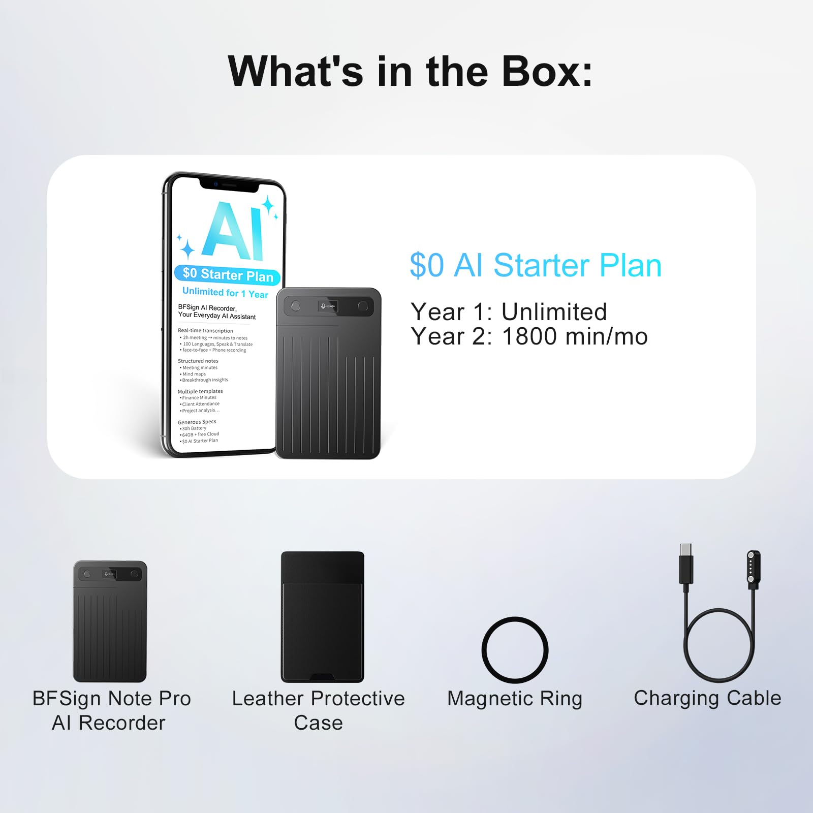 Note Pro - Grabadora de voz AI de 64 GB con transcripción, traduce en tiempo real 100 idiomas, minutos de reuniones de IA y mapas mentales, diseño magnético, batería de 400 mAh