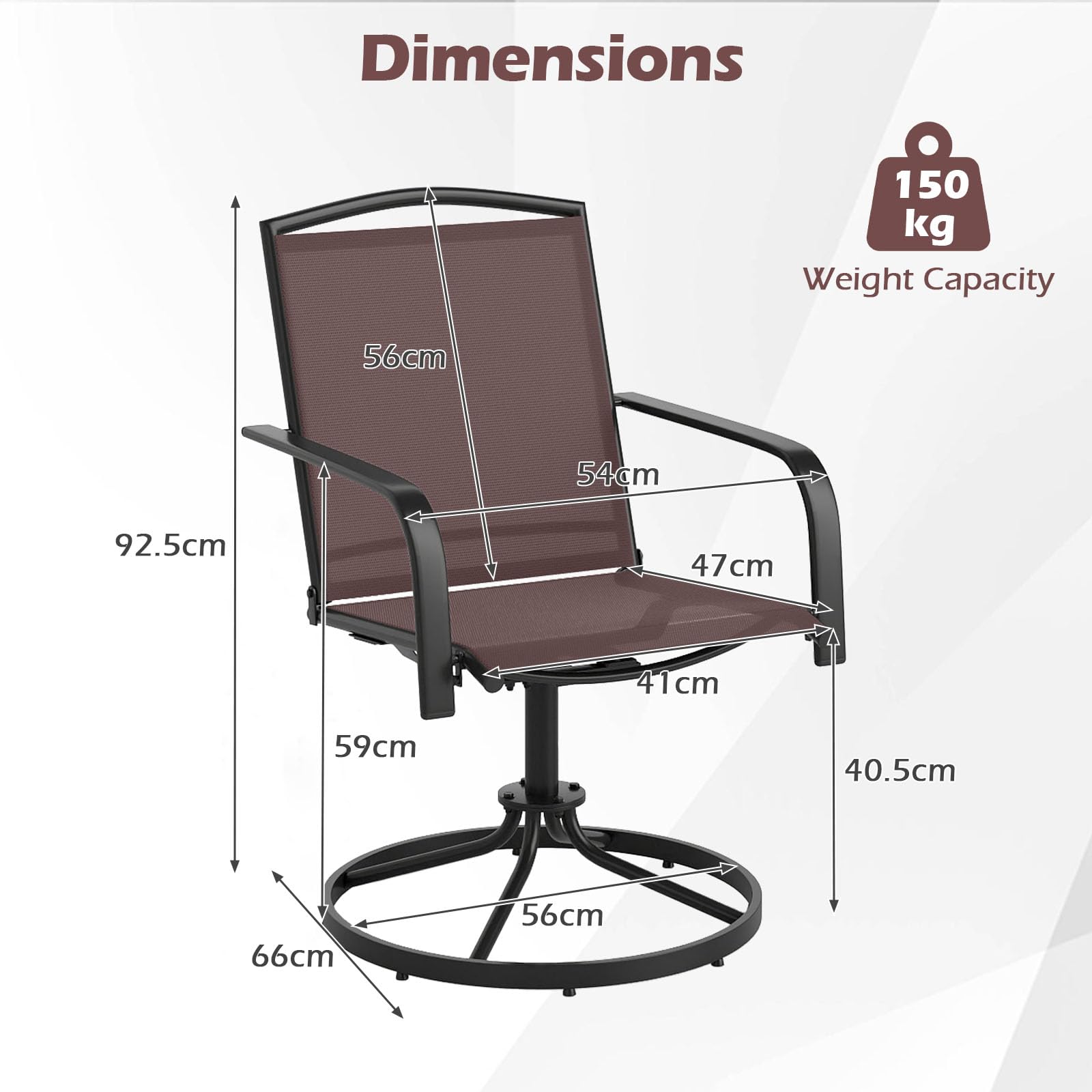 GIANTEX Juego de 2 Sillas Mecedoras Giratorias, Sillones con Respaldo Alto, Reposabrazos y Tejido Transpirable, Marco de Metal, Carga hasta 150 kg, Sillas para Patio, Jardín, Terraza (Marrón)