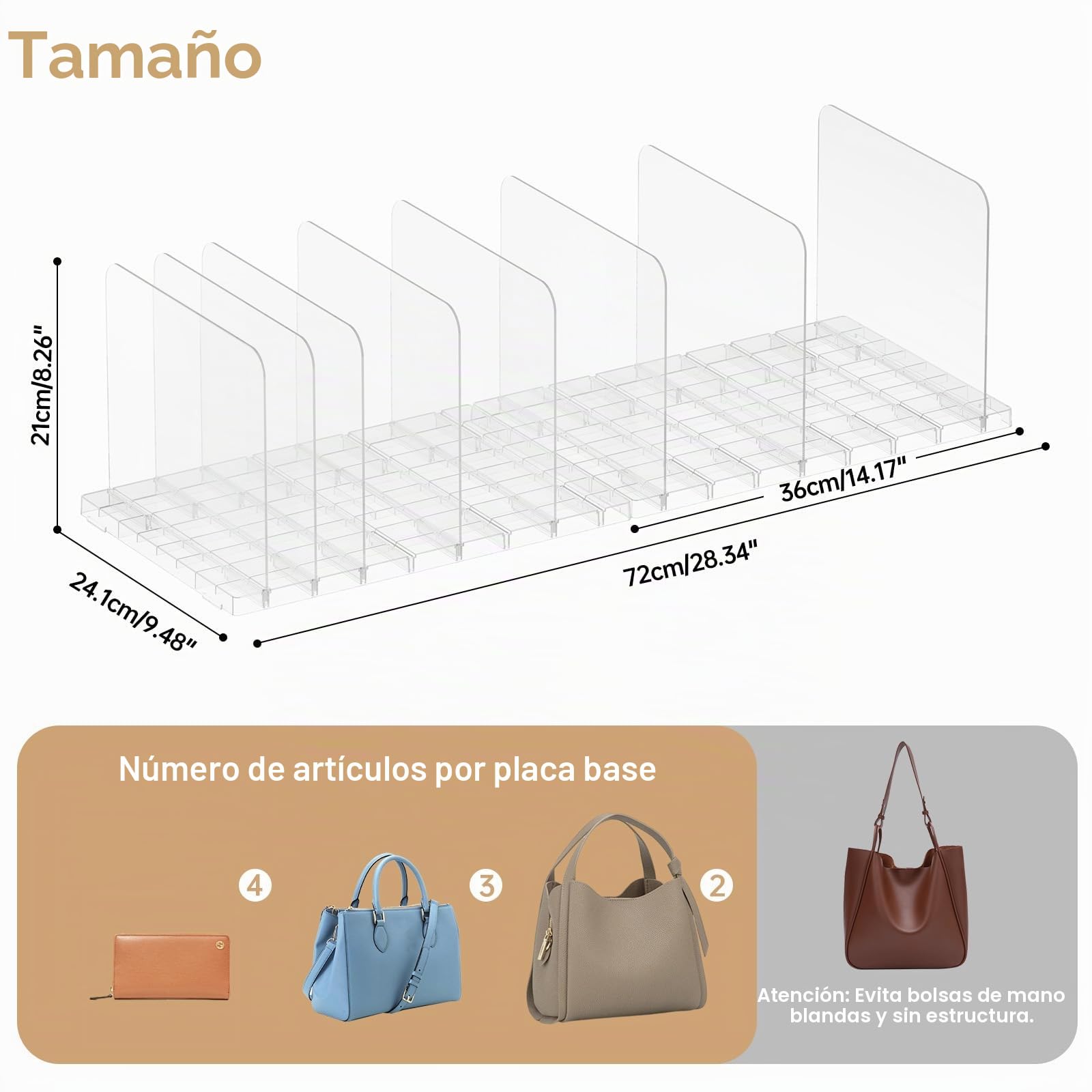 PAVSTINE Organizador Bolsos Apilable, 8 Compartimentos Divisor Para Armarios Desmontable, Caja Para Guardar Bolsos de Mujer Multiusos, Organizador Para Bolso Apto Para Dormitorios u Oficinas