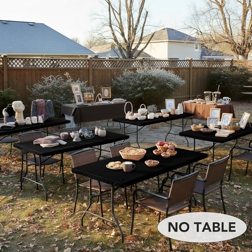 LUSHVIDA 6 Packs Vinyl Tablecloths with Flannel Backing for 6ft Rectangle Folding Table Cloths - Waterproof Plastic Picnic Table Covers with Elastic Corners, 30x72 inch, Black - Image 3