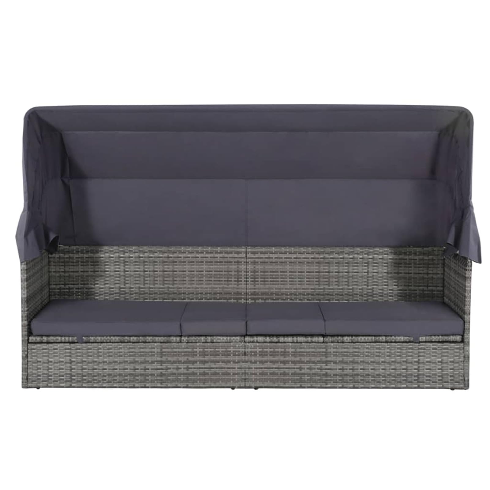 Homgoday Letto da giardino con baldacchino grigio 205 x 62 cm in resina intrecciata, lettino da giardino con schienale regolabile, letto da campeggio per spiaggia, esterno, balcone, terrazza
