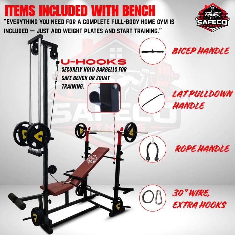 Image of 40KG PVC Plates Combo with 20-in-1 Adjustable Bench with U-Hook, Lat Pulldown, Curl Rod, Straight Bar, Dumbbells, Skipping Rope, Gloves & Gripper - Home Gym Fitness Kit