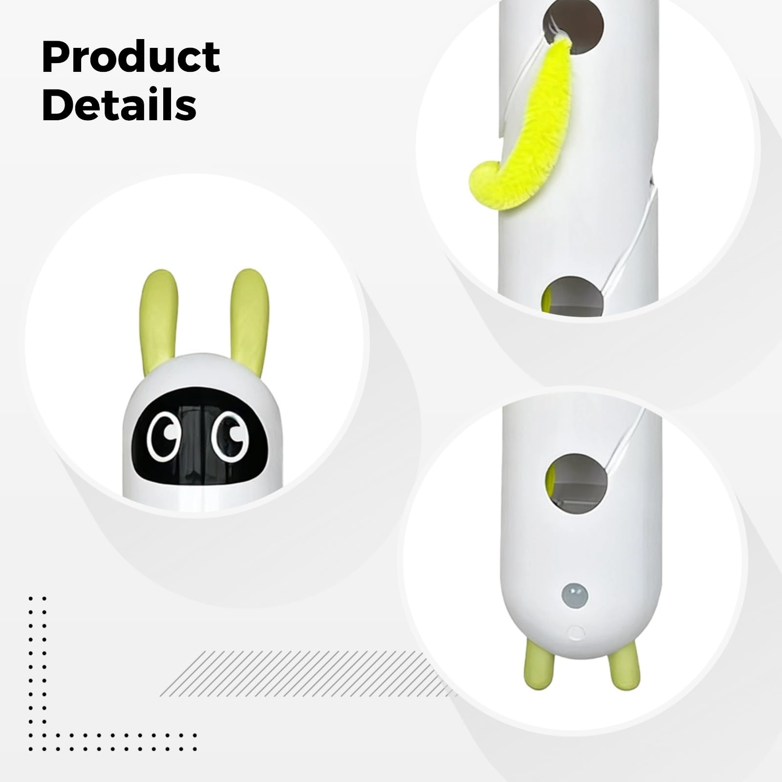 Juguete interactivo de plumas de gato, juguete automático de cola esponjosa con gusano de felpa, diseño de conejo, ventosa doble, recargable por USB, para jugar en interiores