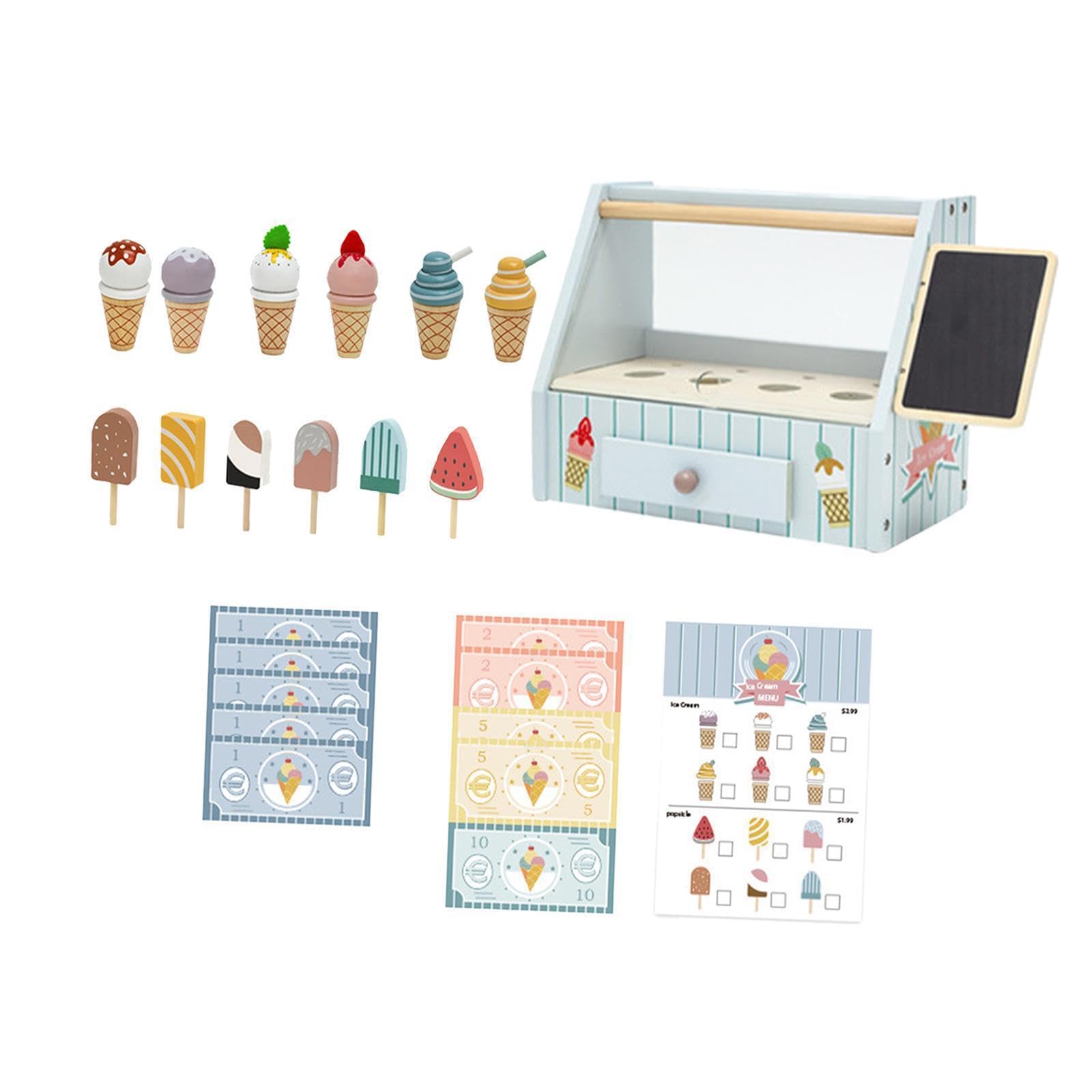 Il giocattolo educativo della gelateria incoraggia i bambini a | mentre giocano, imparando le abilità sociali essenziali e la sicurezza. Giocattolo da cucina per bambini. Negozio di gelati.