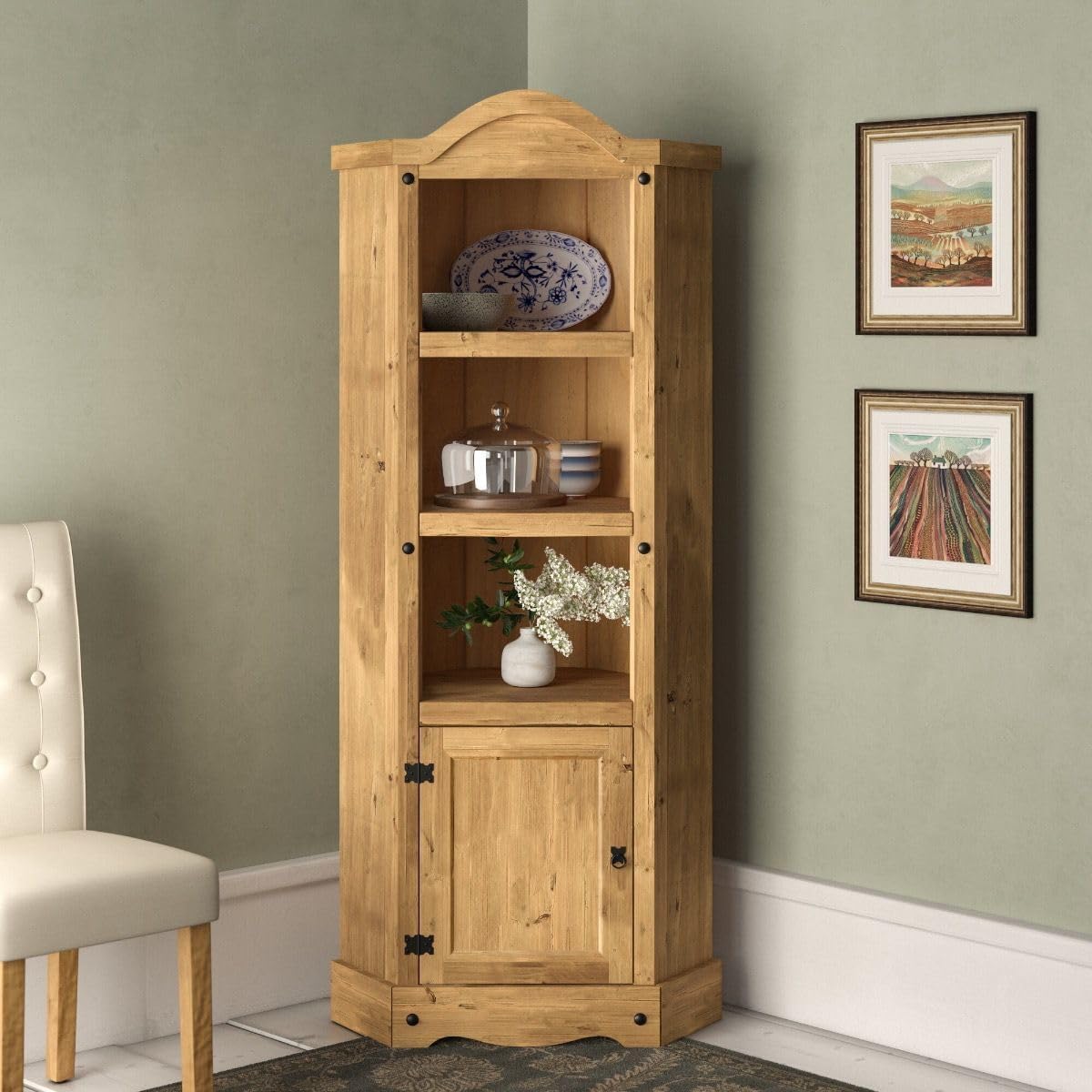 Corona Corner Display Unit Bookcase Cabinet Mexican Solid Pine