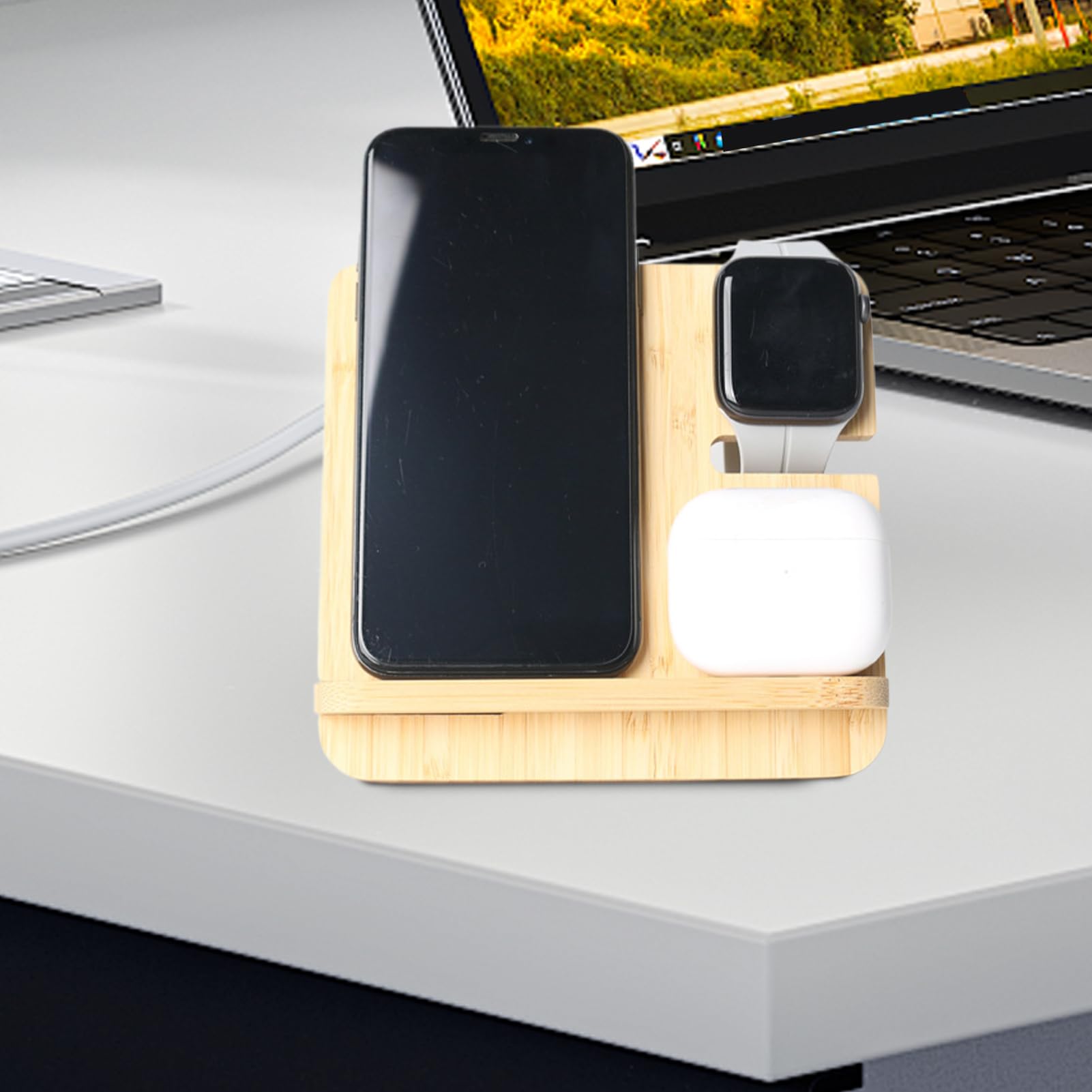 Caricabatterie wireless veloce in legno – caricabatterie wireless veloce in legno | caricabatterie per telefono in legno, supporto caricabatterie per telefono da viaggio, base di ricarica rapida da 15