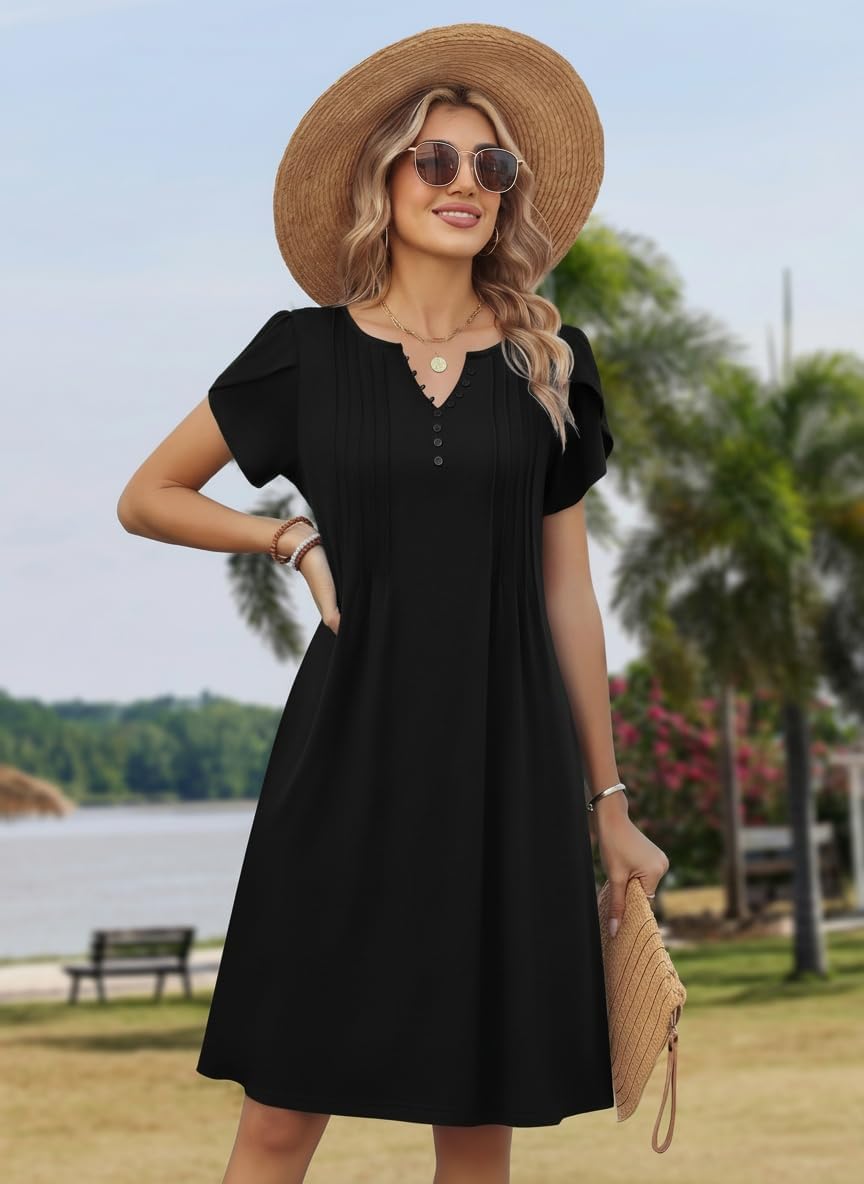 Zeagoo Women's Casual Dresses with Pockets Summer Floral V-Neck A-Line Tshirt Dress Short Sleeve Mini Dress Beach Sundress - Image 6