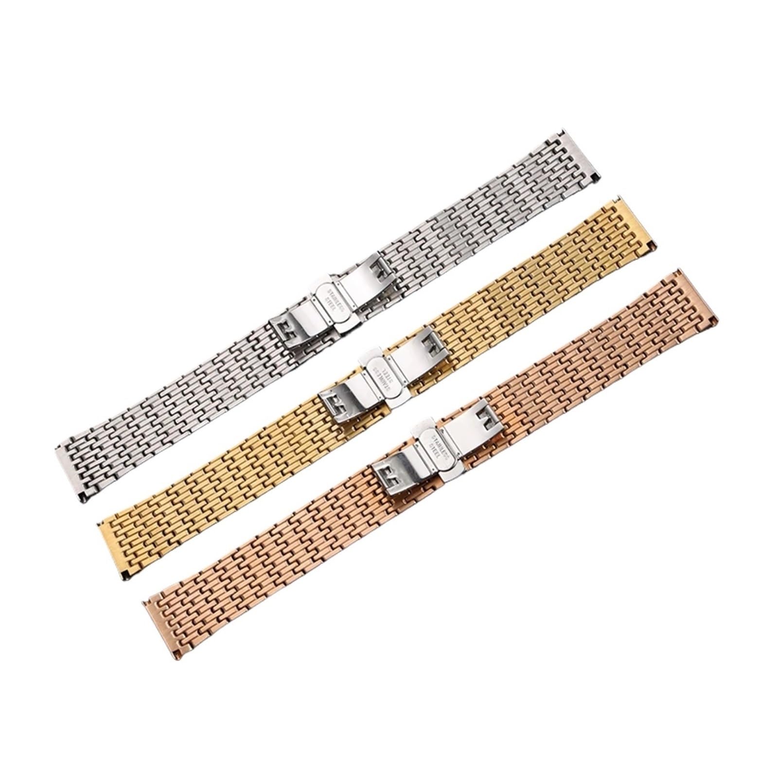 Correa de malla con hebilla de acero inoxidable for reloj, pulsera de acero ultrafina, cadena ancha de tamaño pequeño, 12mm, 14mm, 16mm, 18mm y 20mm(Rose gold,16mm)