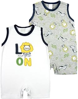Macacao Bebe Menino Suedine Estampado e Liso Kit Macacao Body Sem Manga Menino Leão 2 Pecas - Mescla