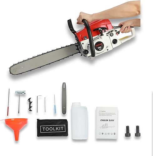 Motosierra inalámbrica a gas de 20 pulgadas, sierra de cadena a gasolina de 2 ciclos, motosierra inalámbrica de mano de 3.2 HP 58 CC, engrasador