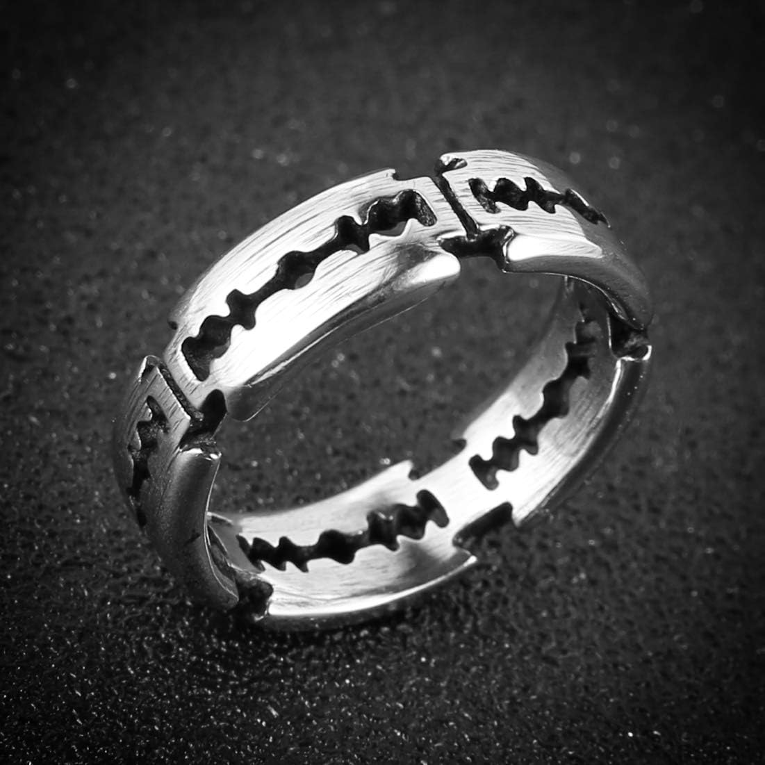 HZMAN Men's Punk Stainless Steel Silver Gothic Double Edge Blades Ring Bands - Image 3