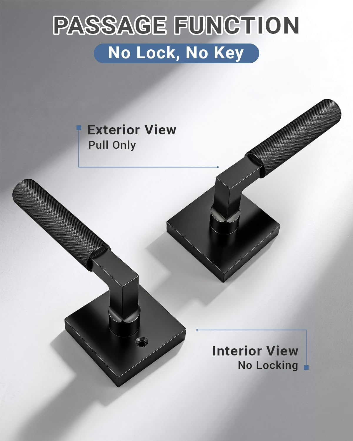KNOBWELL 6 Pack Door Handles Interior Passage Door Knob for Closet Hallway Pantry Matte Black Door Leverset Modern Doorknob