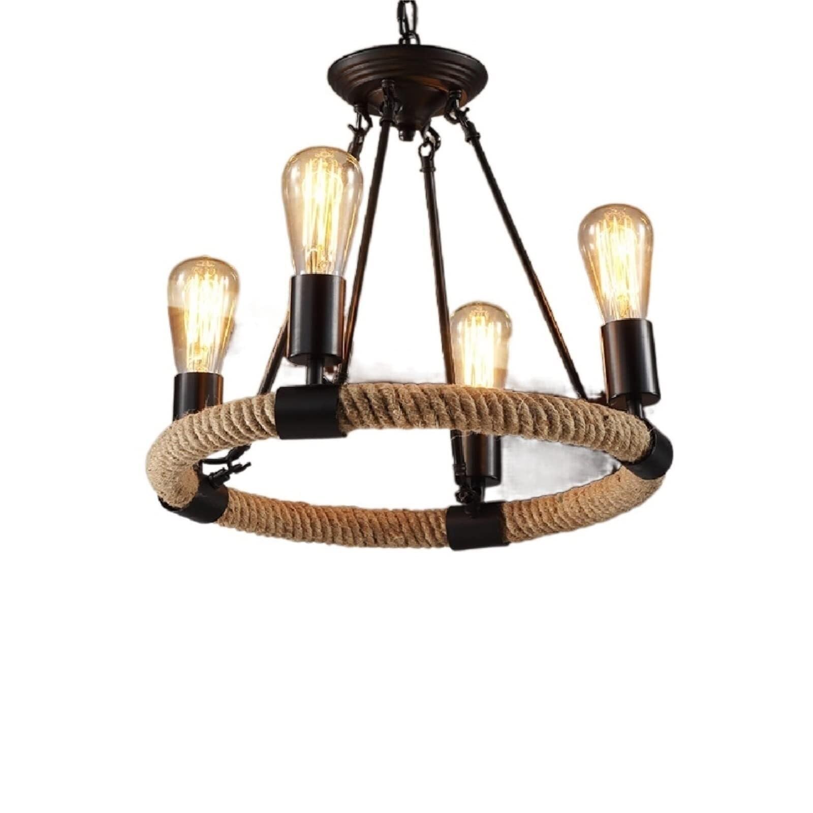 JYBNBBE Rustic Industrial Hemp Rope Chandelier, Vintage Loft Wall Light Fixture, Wrought Iron Hanging Lamp for Bar, Restaurant, Kitchen, 8 Heads, E27 Base