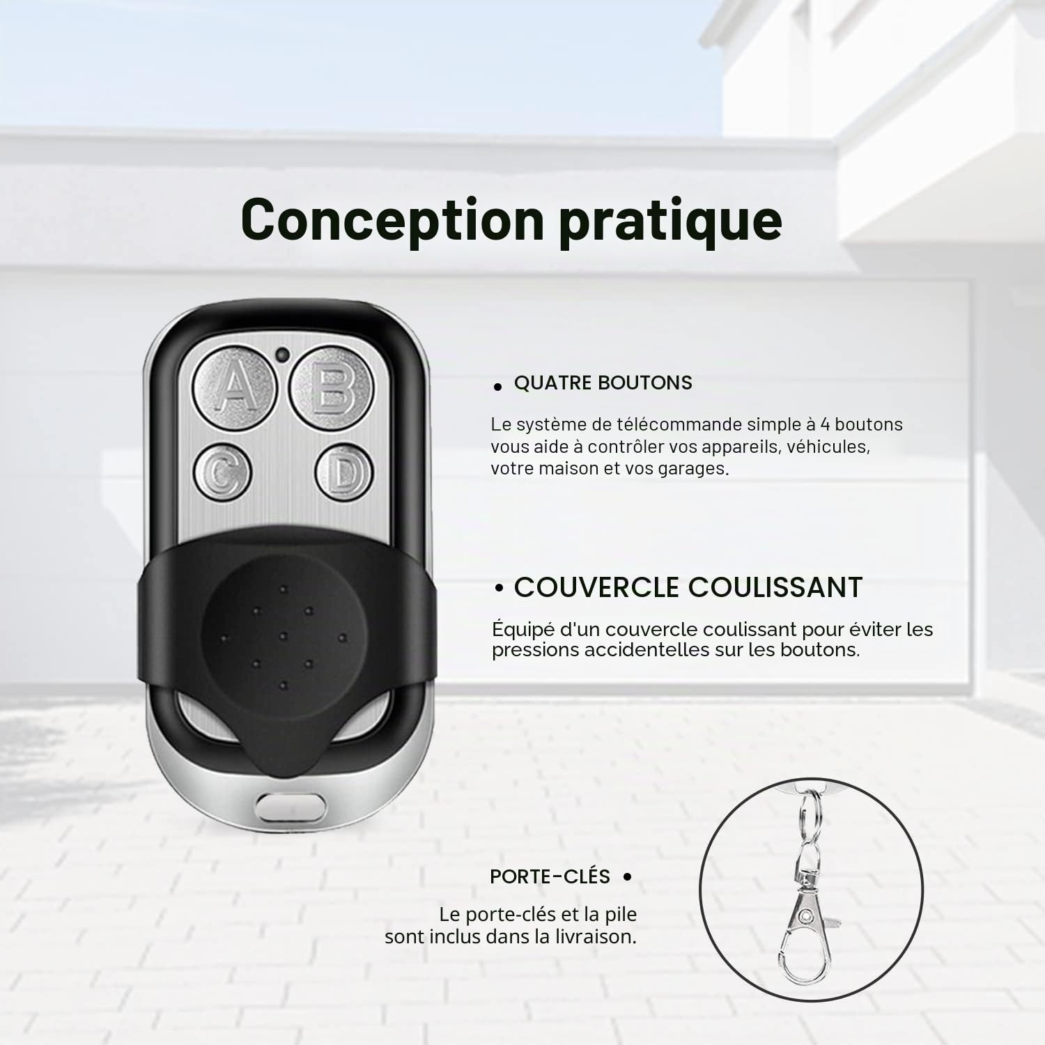 Leyf Lot de 10 télécommandes de Porte de Garage 433 MHz Télécommande Universelle Portail 4 canaux Compatible avec Code de fréquence 433 MHz Émetteur Manuel Réglage Facile Ouvre-Porte de Garage