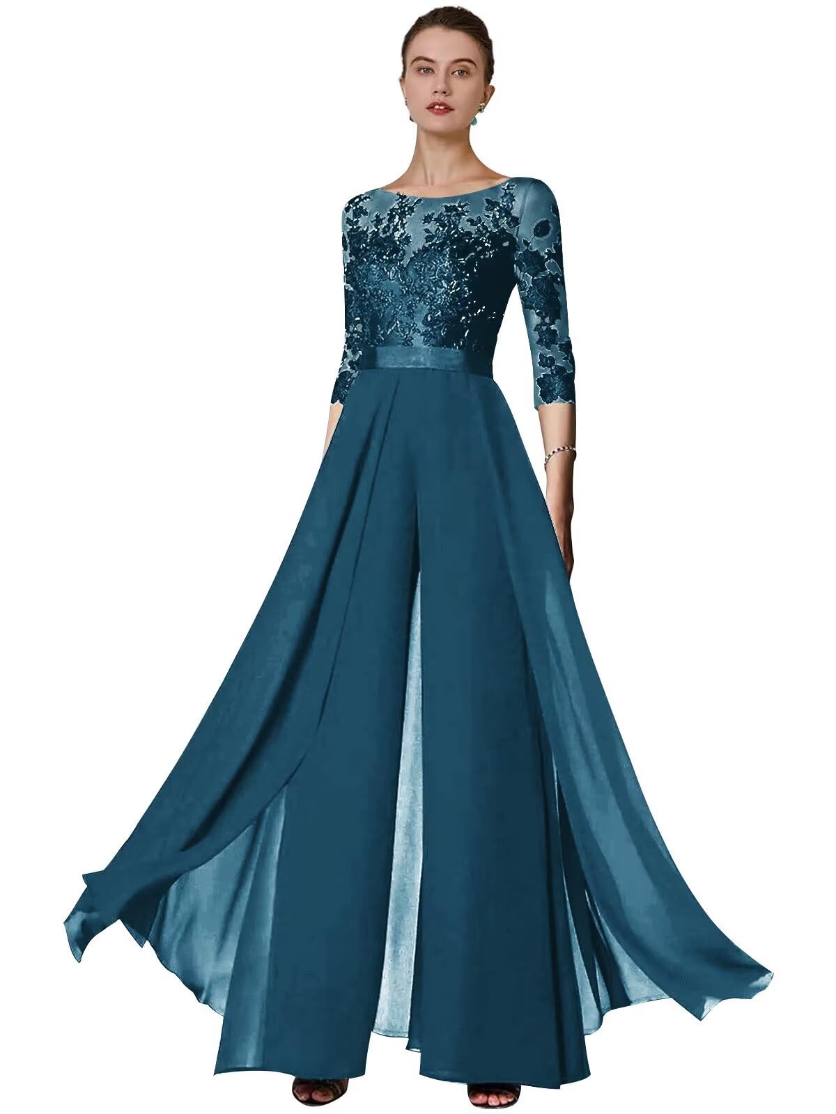 Womens Lace Appliques Mother of The Bride Pants Suits for Wedding Wedding Formal Jumpsuit