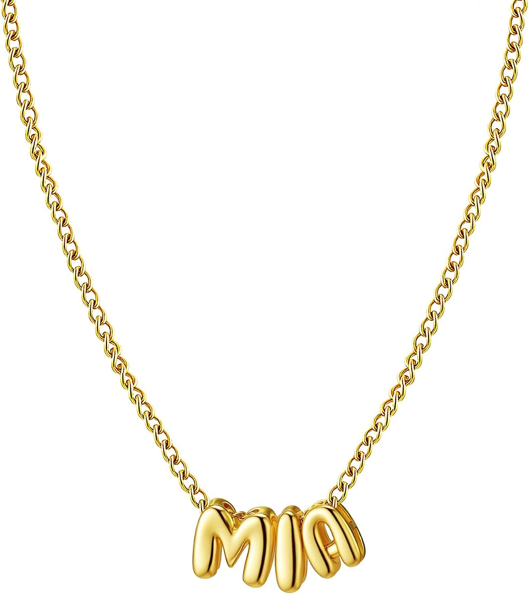 Ldurian Collar personalizado con nombre de burbuja, collar con colgante de placa con nombre pequeño, dije chapado en oro de 14 quilates, linda joyería prefabricada para mujeres