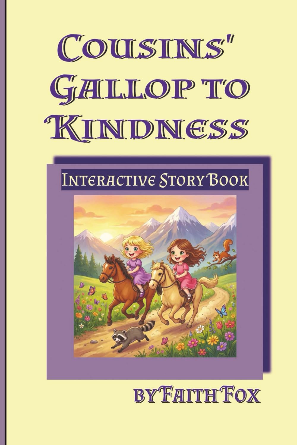 Cousins' Gallop to Kindness: Girls adventure on horseback through mountain trails to heroics. Family story theme, farm & horse interactive activities, jokes