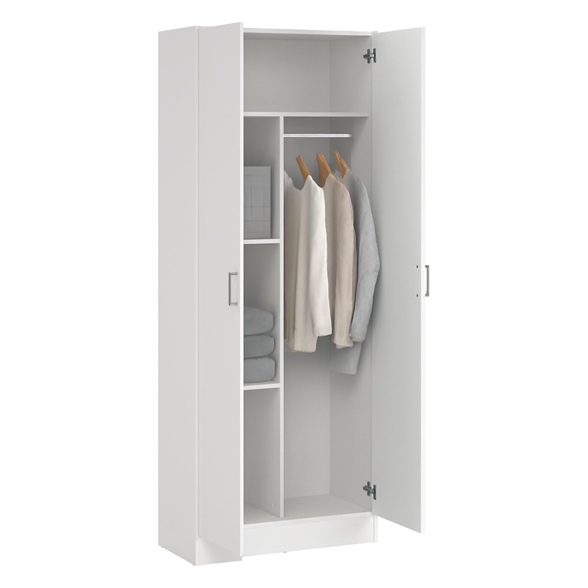 Dmora - Armadio multiuso 2 ante Charleston, Mobile porta scope, Scarpiera con ripiani, Guardaroba porta scarpe, cm73x37h180 cm, Bianco