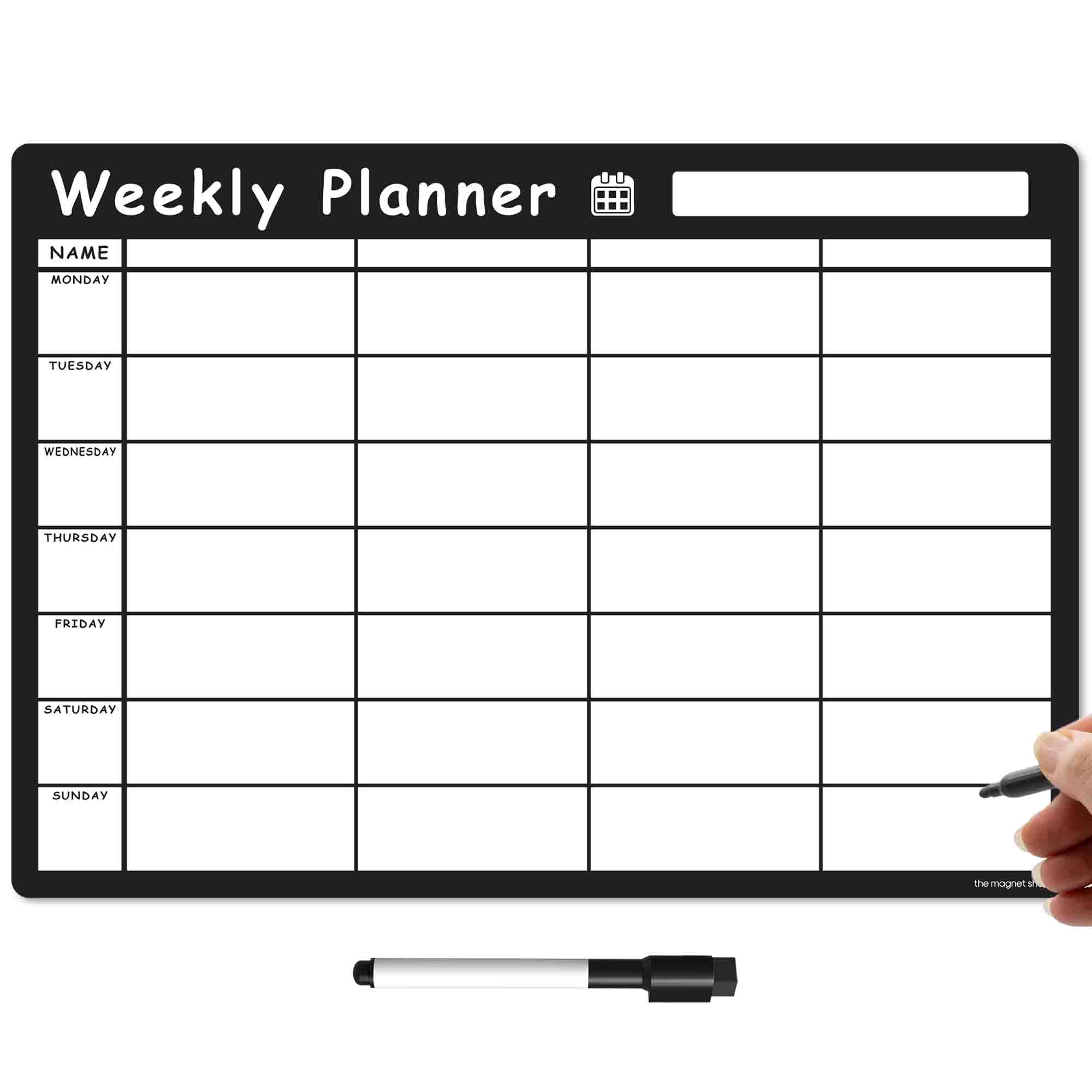 TMS Magnetic Weekly Planner for Fridge | Made in the UK | Whiteboard, Memo Board, Calendar or Organiser for Work or Family Planning (Black Comic Sans, A3 (42 x 30cm))