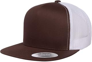 Yupoong 5-Panel YP Classic Trucker Cap | High Profile Flat Visor Snapback | Structured Crown, Hard Buckram, Plastic Snap Closure, Flat Bill, Reinforced Stitching, Bulk Packs Available