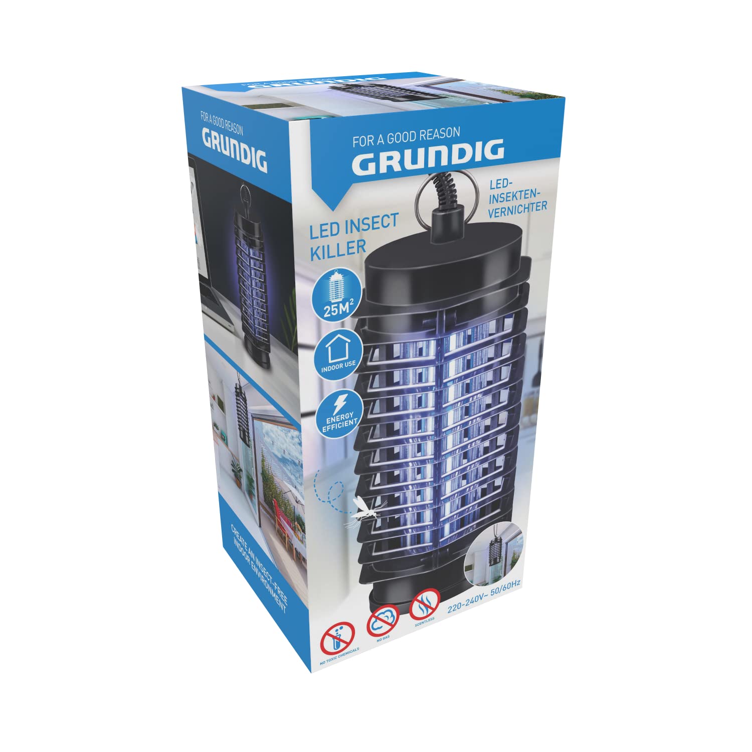 Grundig Elektryczna pułapka na owady 1 W – pułapka na owady – łapka na owady do wnętrz – wyjmowana tacka ociekowa – zasięg do 25 m2 – czarna