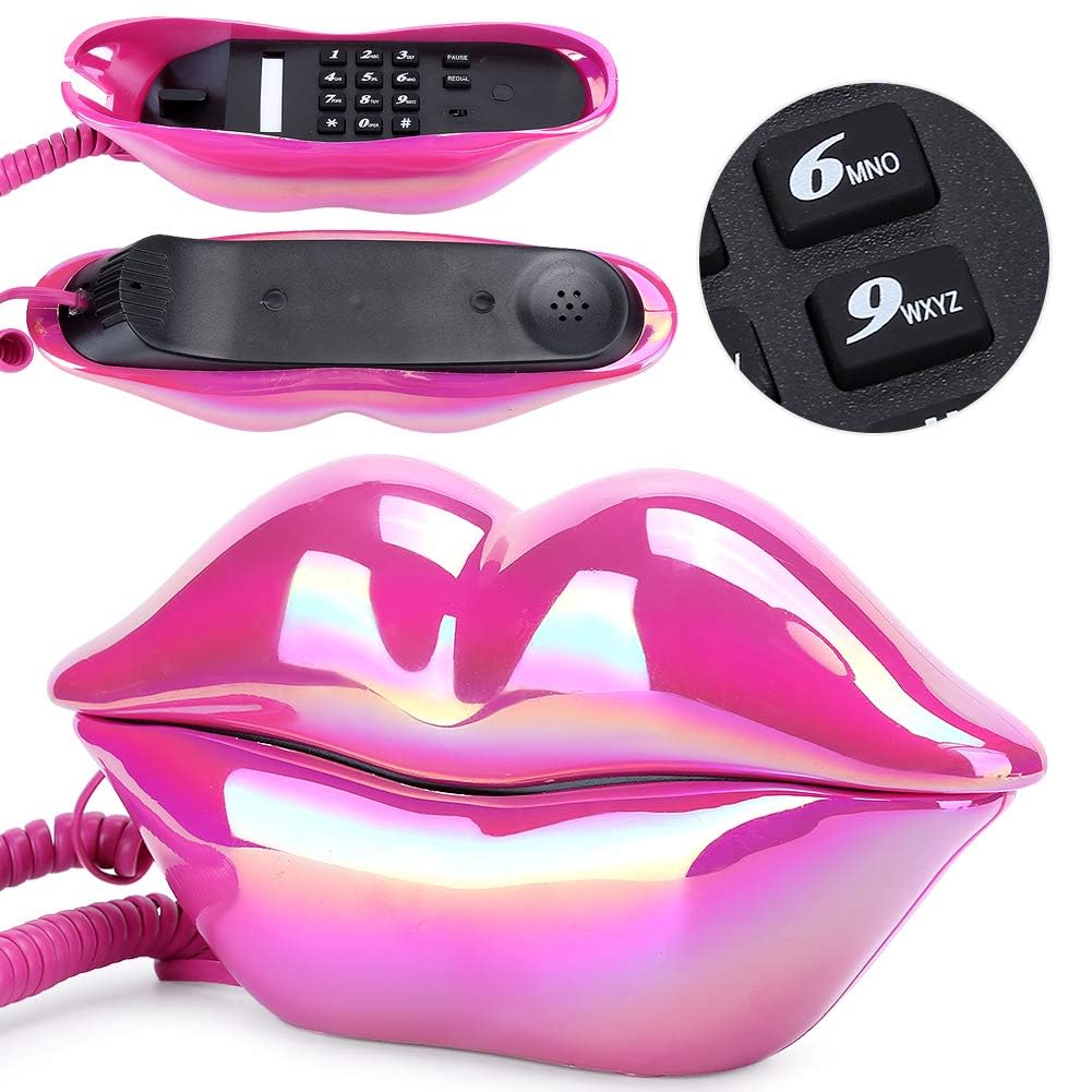 Modisches Lippentelefon, Rose Red Galvanik Flocking Retro Sexy Home Phone, Mund Schnur Festnetztelefon für Dekoration Mädchen