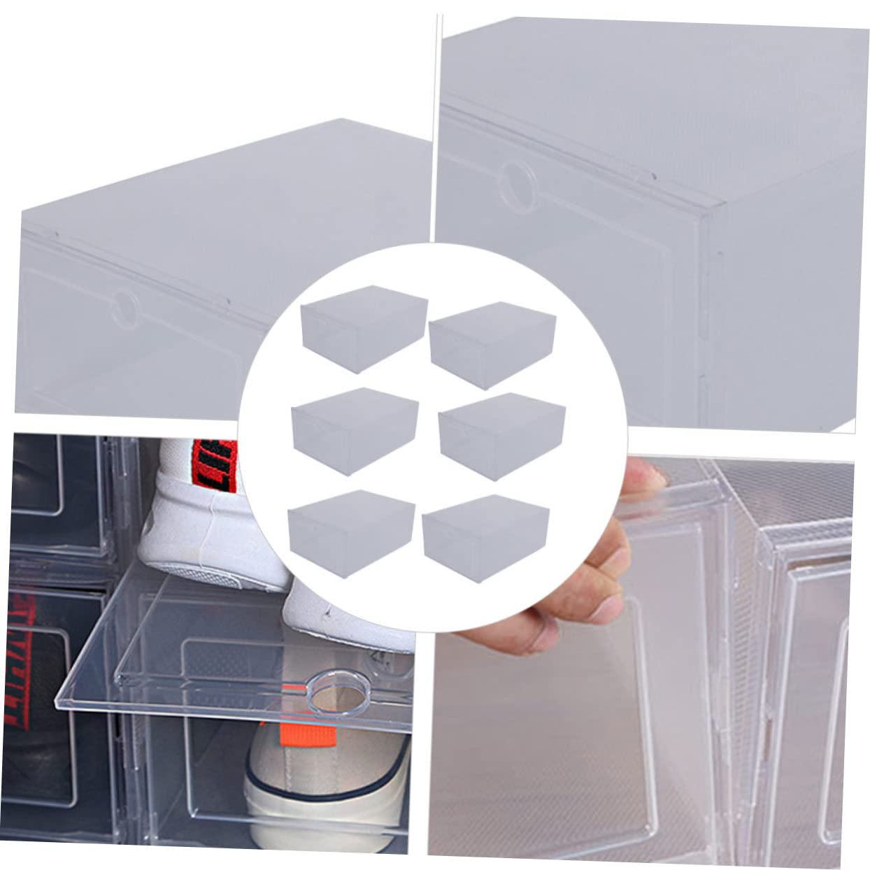 ERINGOGO 6 Stück Transparente Schuhaufbewahrungsbox aus Umweltfreundlichem Pp-kunststoff Klappbare Kunststoff-box mit Sichtfenster Stapelbar für Schrankorganisation