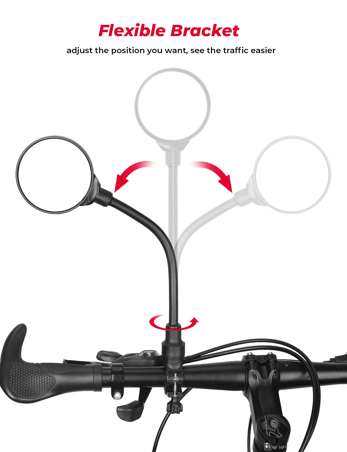 KEMIMOTO Specchietto retrovisore per bicicletta, con supporto manubrio regolabile a 360°, universale, per bicicletta, scooter, e-bike, bici da corsa, mountain bike, bici elettrica (1 pezzo)