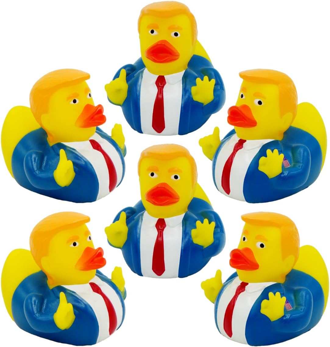 - President Trump Rubber Ducks - Bulk 12 Pack - 2.3 Inch Funny Duckies for Jeep Ducking, Bath Tub Toys, Christmas White Elephant Exchange Gag Gift for Adults
