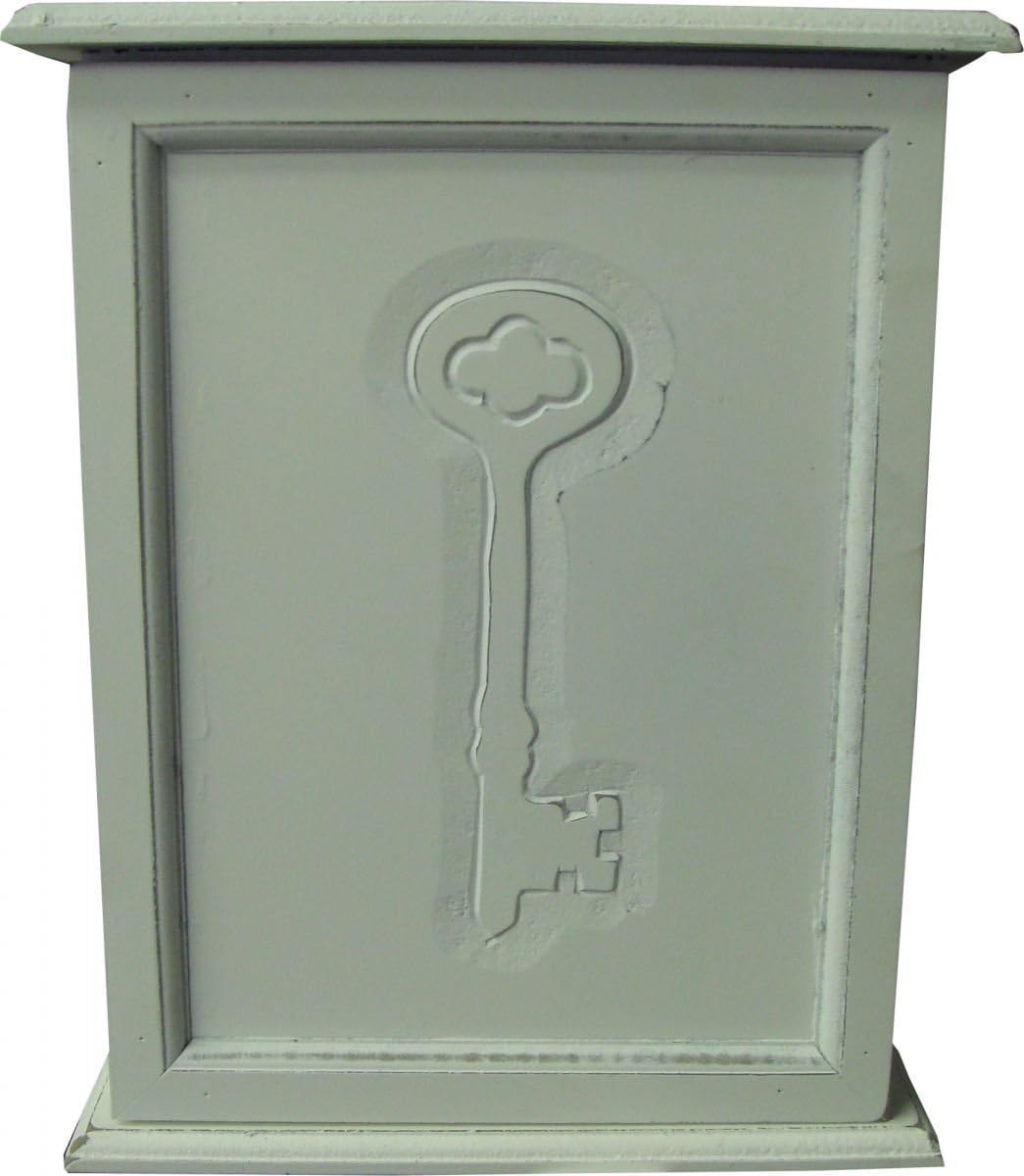 Home Furnishings Handcrafted White Wooden Painted Wall Key Cabinet with Indented Key Pattern 27cm