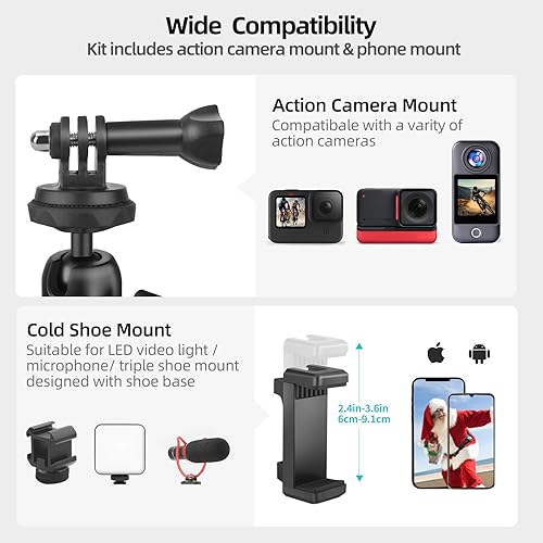 Miniatura 6 de JEBUTU Soporte magnético para cámara GoPro con cabezal de bola de rotación de 360 y adaptador de cámara de acción y soporte para teléfono compatible