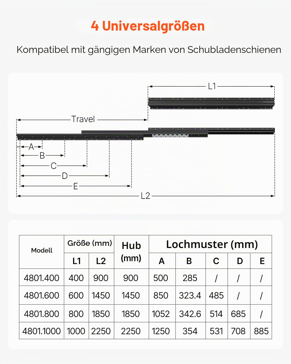 VEVOR Schubladenschienen Bodenhalterung, 1000 mm, Vollauszug mit Kugellager unter Treppenschrankschienen, 117 kg Tragkraft, Unterschienen für Treppenschrankgleiter, zum Selbstaustausch, schwarz