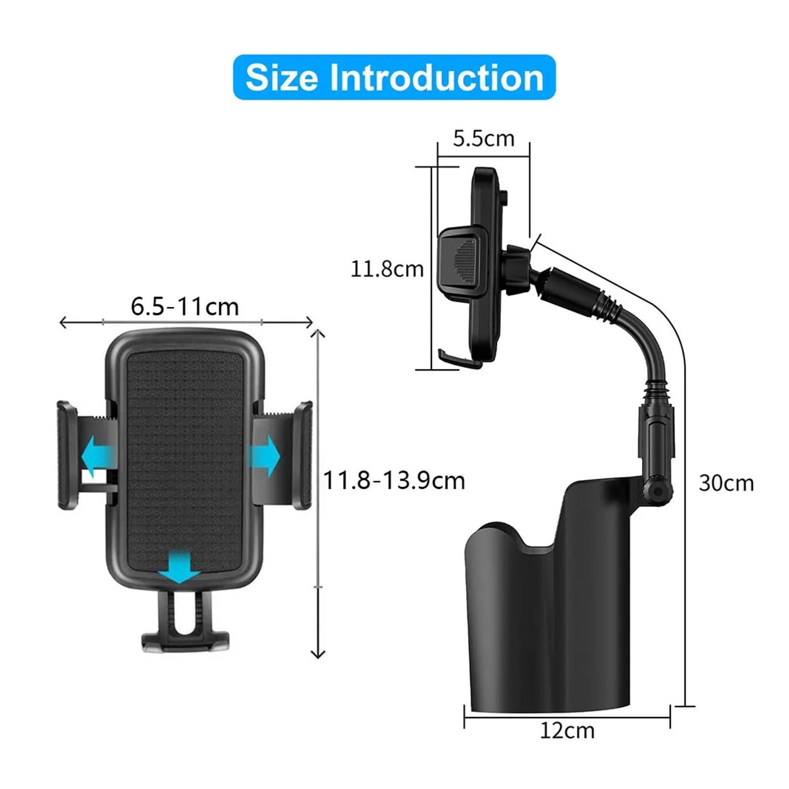 Supporto for cellulare da auto con tazza a collo lungo | Il supporto universale regolabile si adatta a SUV for camion e a tutti gli smartphone