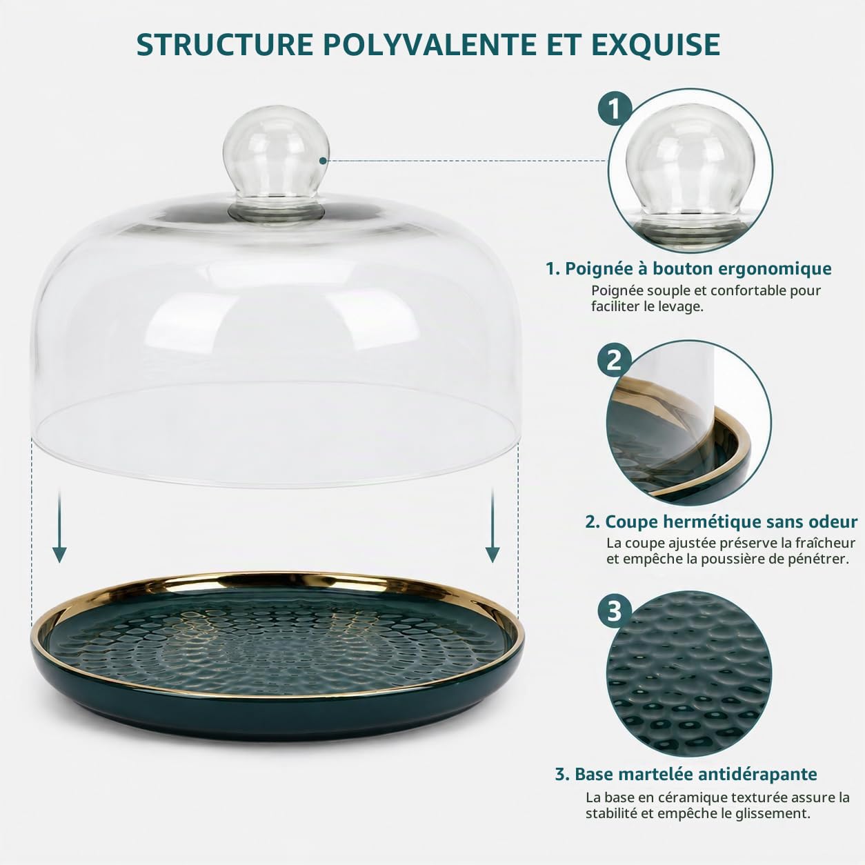 Présentoir à gâteau en céramique avec Cloche en Verre,Assiette en Porcelaine avec Cloche à gâteau,Cloche à gâteau,Cloche à Fromage,Cloche en Verre,Couvercle Alimentaire de 10"