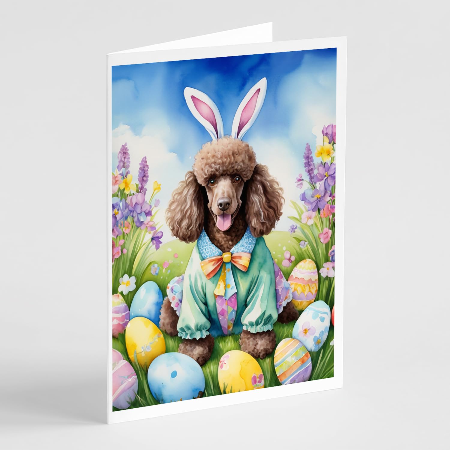 Caroline's Treasures DAC5141GCA7P Chocolate Poodle Easter Egg Hunt Greeting Cards Pack of 8 Blank Cards with Envelopes Whimsical A7 Size 5x7 Blank Note Cards