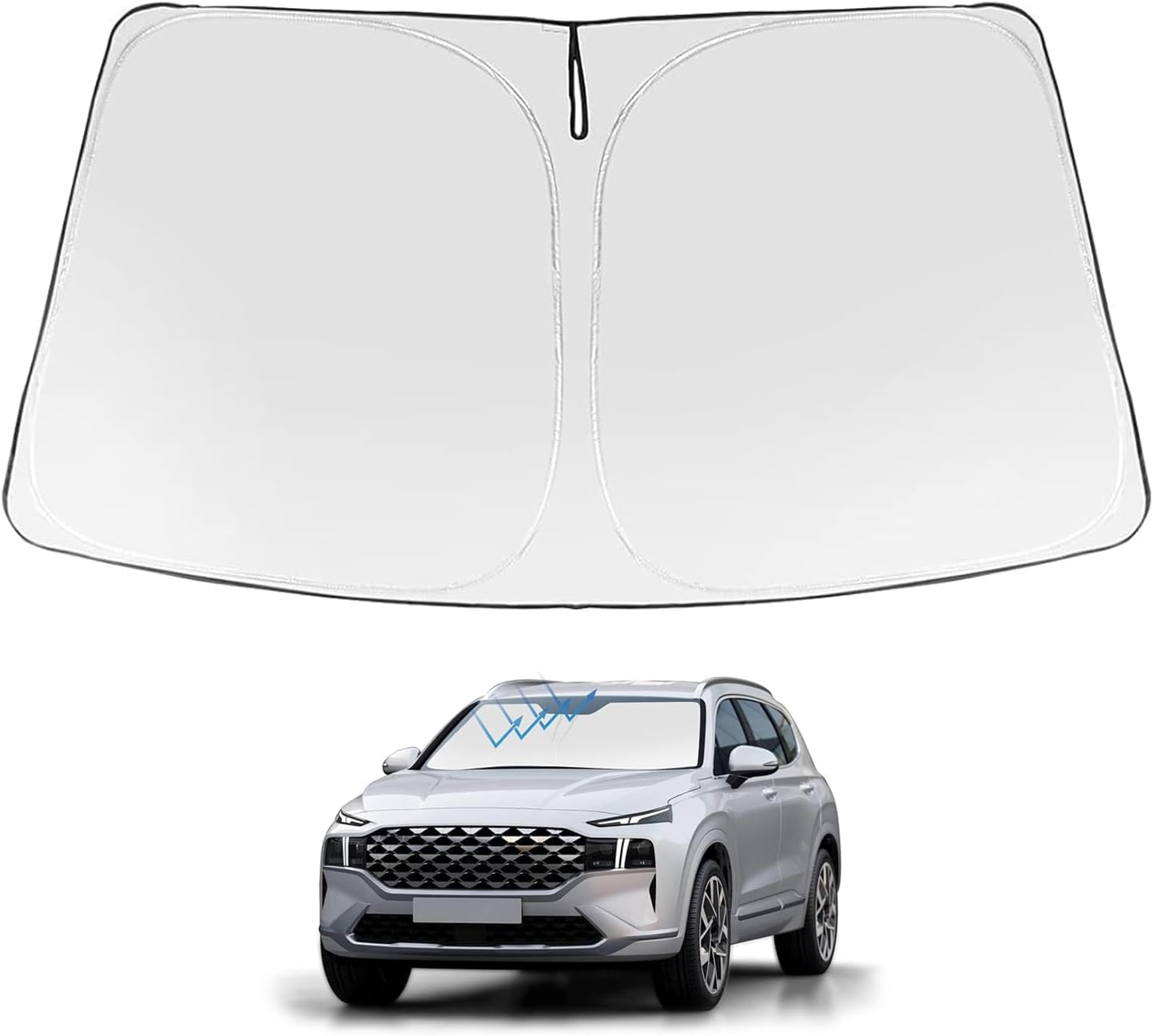 Proadsy Front Windshield Sunshade Foldable Sun Visor Protector Custom Fit 2023 2022 2021 2020 2019 Hyundai Santa Fe, SE, SEL, SEL Plus, Limited, Ultimate Accessories 2023 Upgrade - Silver & Black