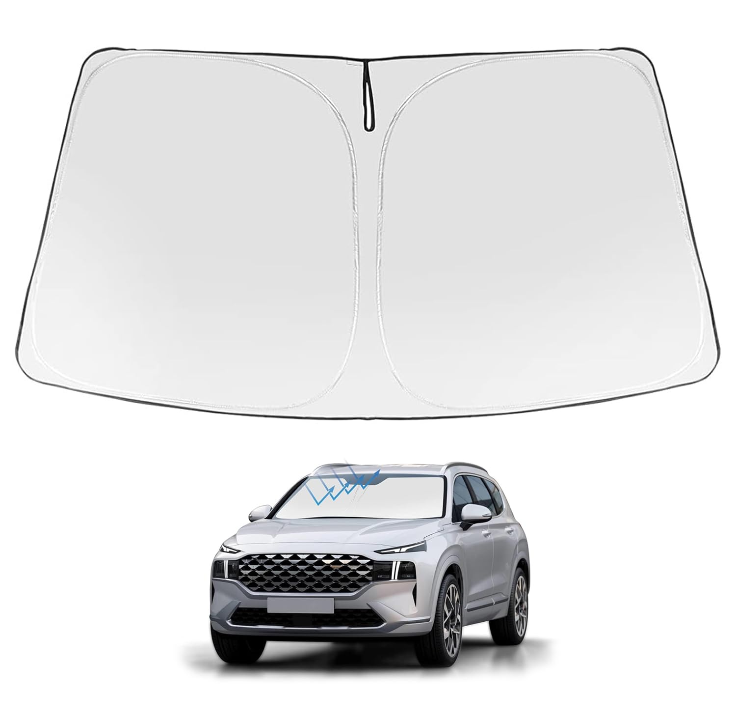 Proadsy Front Windshield Sunshade Foldable Sun Visor Protector Custom Fit 2023 2022 2021 2020 2019 Hyundai Santa Fe, SE, SEL, SEL Plus, Limited, Ultimate Accessories 2024 Upgrade