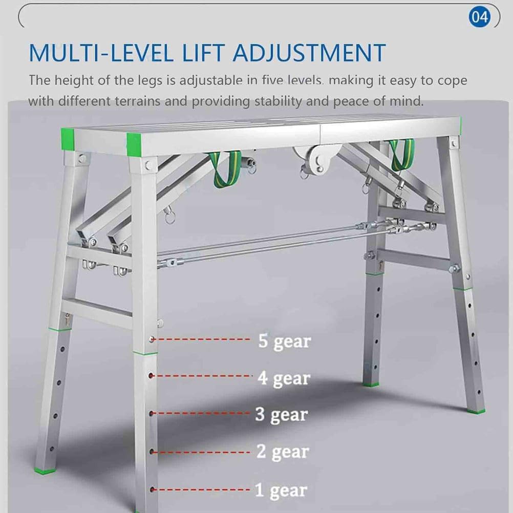 Plataforma Trabajo Plegable Portátil, Taburete de andamio de Acero portátil y de Altura Ajustable, Ideal para Uso doméstico y en reformas, Carga Máxima 400kg,001,140 * 40