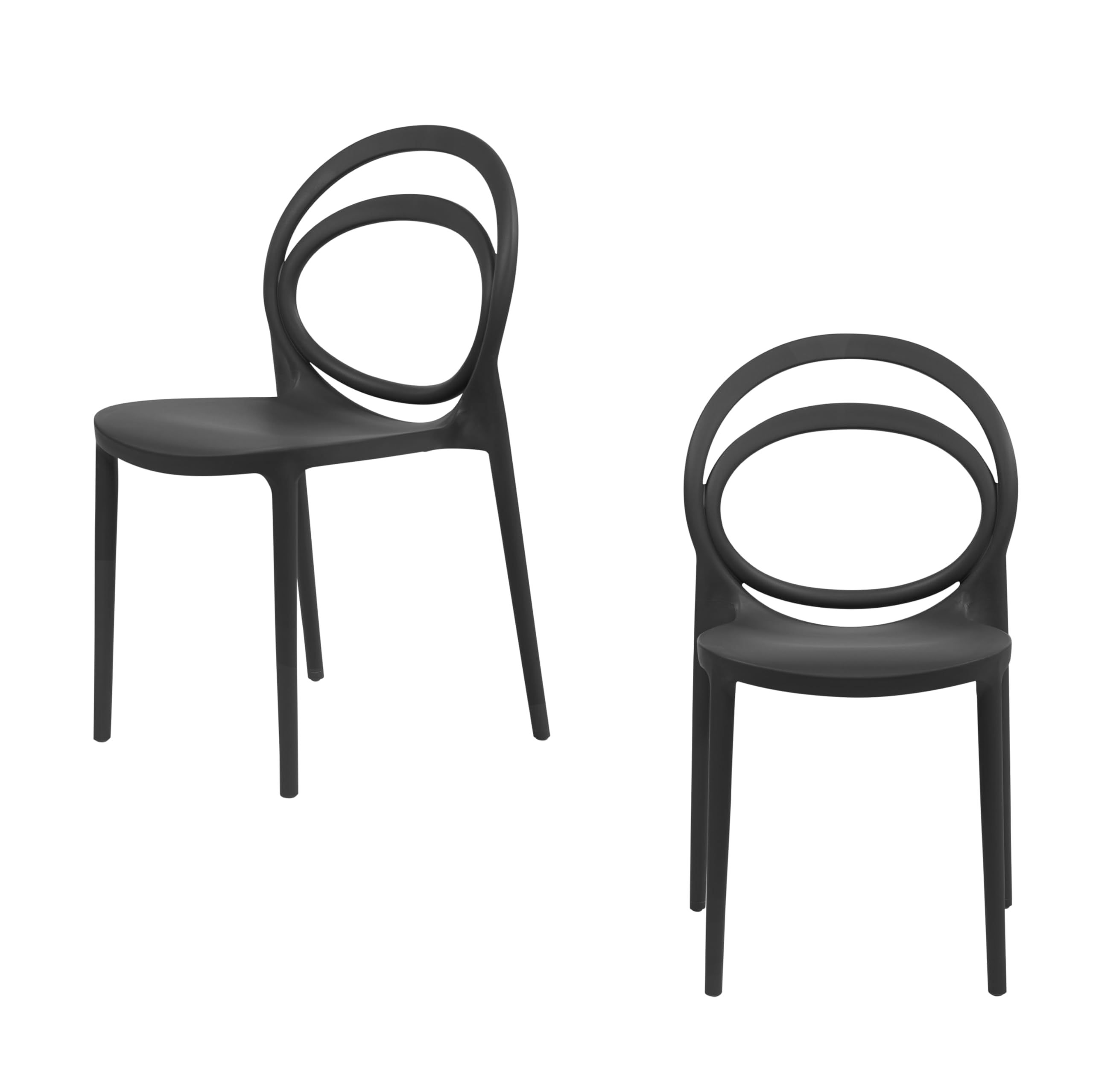 CozyBlock Luna Modern Bentwood Design Stackable Dining Chair for Both Indoor and Outdoor – Set of 2 (Black)