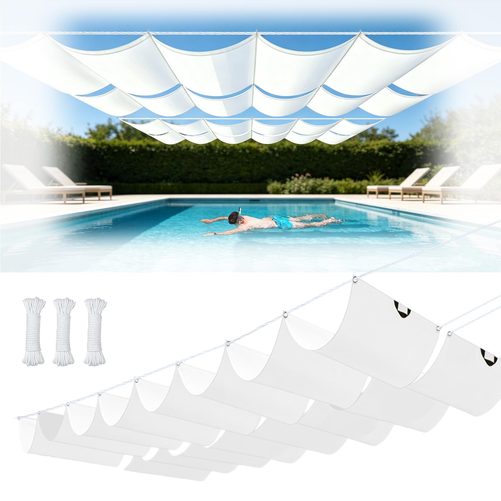 Voile d'ombrage rétractable protection solaire pergola bâche blanche anti-UV