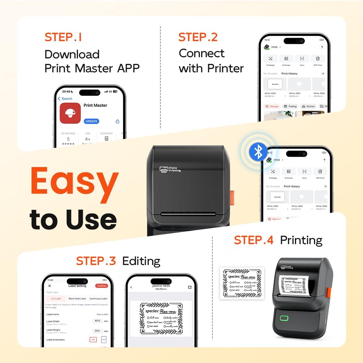Label Maker Machine with Tape, M100 Bluetooth Thermal Label Maker with 5000 Icons and 400 Templates, Address Barcode Label Printer for Small Business, Home, Office, School, Dark Gray - Image 5