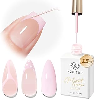 modelones Pink French Tip Liner Gel Polish, 15 ML Light Baby Blush Pastel Color Soft Pale Paint Swirl Nail Art with Fine Line Brush Soak Off U V DIY Home Salon Professional Manicure Gift for Women