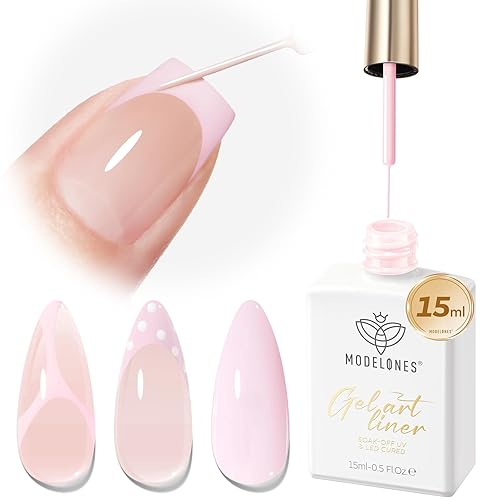 modelones Pink French Tip Liner Gel Polish, 15 ML Light