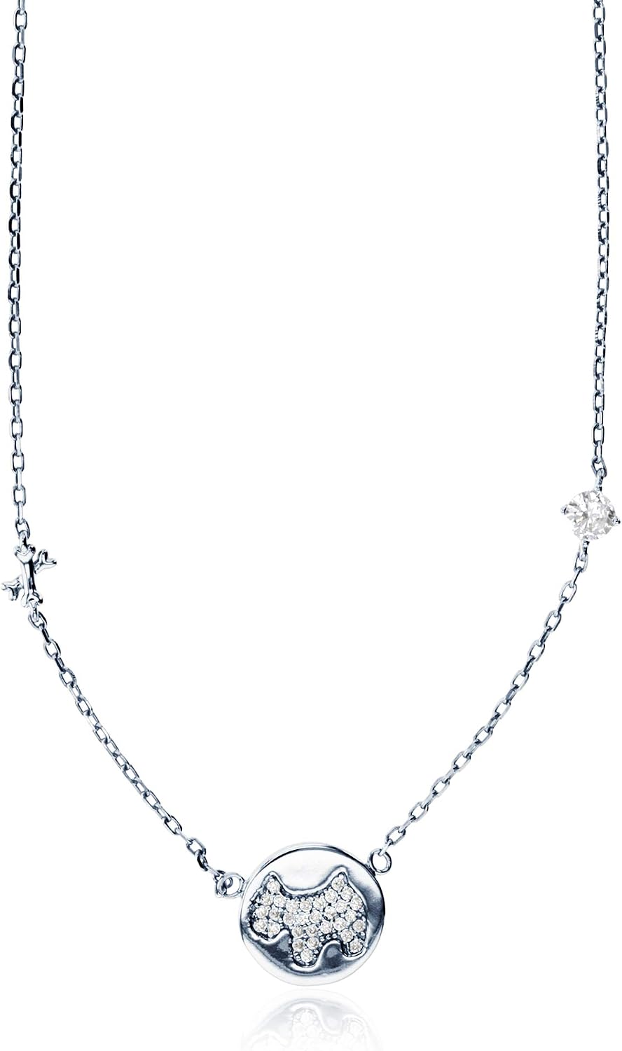 DECADENCE Sterling Silver Rhodium Paved Dog Cutout Circle 16"+2" Necklace