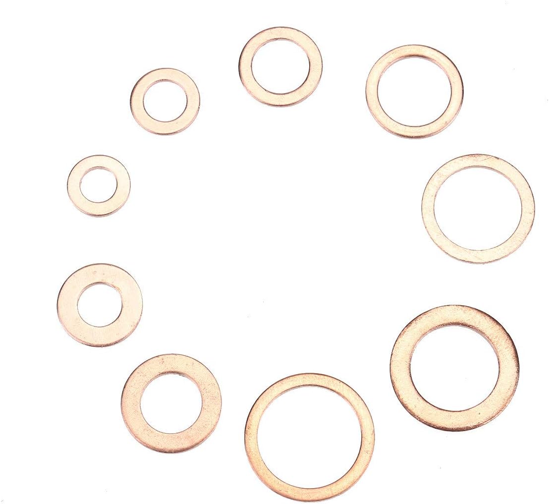 200Pcs Assorted Copper Washer Gasket Set Flat Ring Seal Assortment Hardware Kit