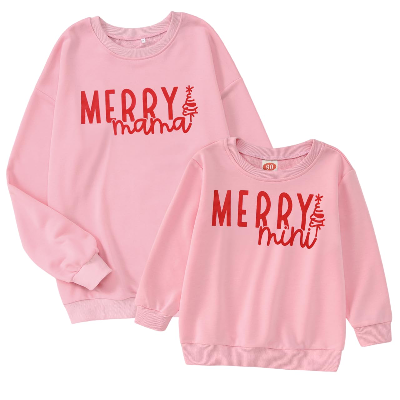 CM C&M WODRO Christmas Mom and Mini Family Matching Sweatshirt Funny Xmas Tree Merry Graphic Crewneck Long Sleeve Pullover