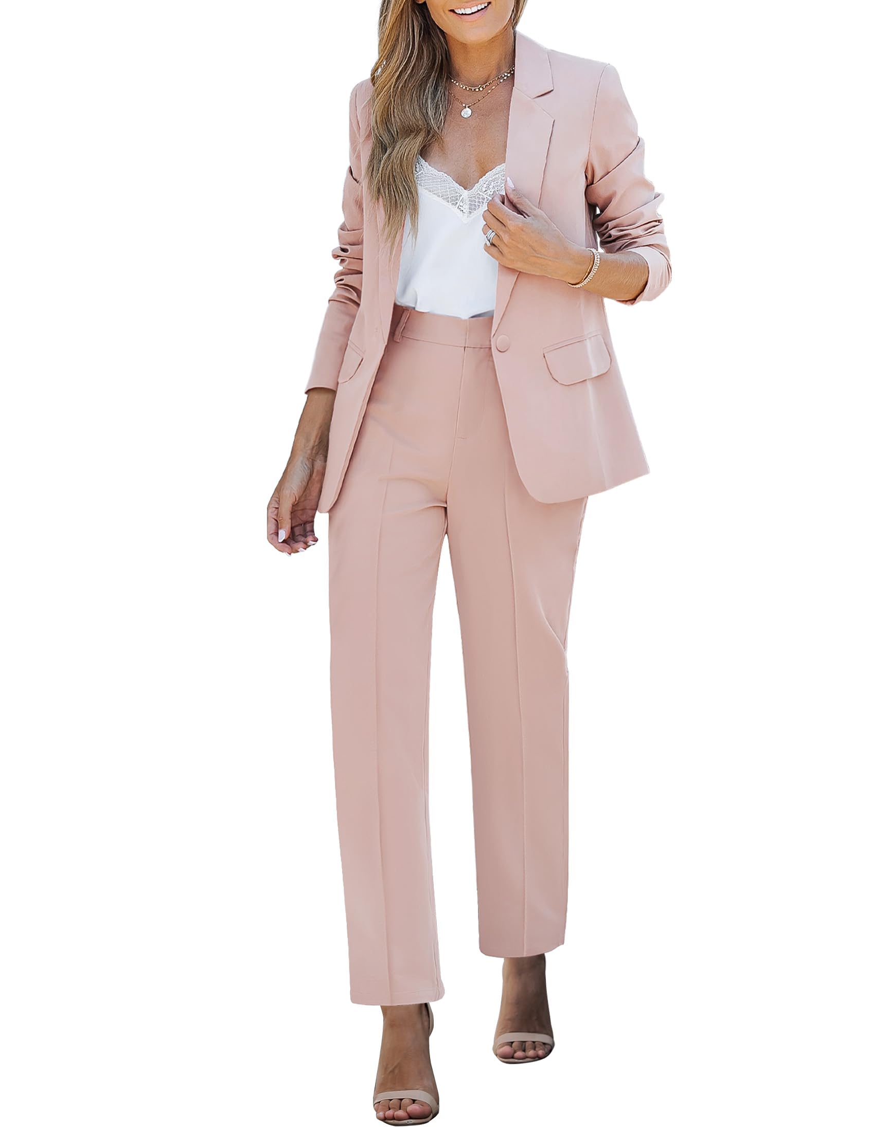 luvamia Women's Two Piece Sets Pants Suits Dressy Business Casual Outfits Professional Blazer Pantsuits Set Work Office