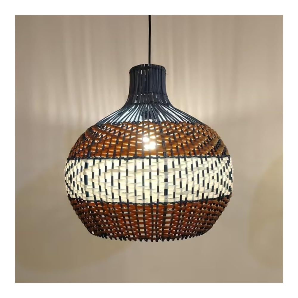 TONFON Rattan Basket Woven Chandelier Round Hanging Lamp